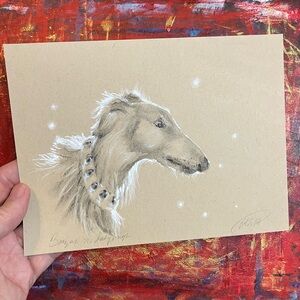 ORIGINAL Borzoi Dog painting Portrait charcoal pastel canine Art Signed USA